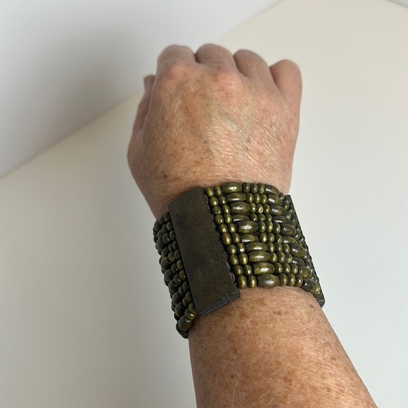 Wooden Beaded Wide Cuff Bracelet - Picture 4 of 5